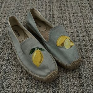 Soludos Woven Platform Slip-On Espadrilles embroidered lemon